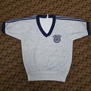 Penn State V Neck Sweatshirt Women Small Gray Blue Striped Sleeve Vintage Style